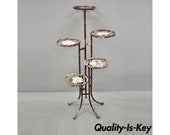 Vintage Hollywood Regency Faux Bamboo 5 Tier Iron Tole Metal Plant Stand