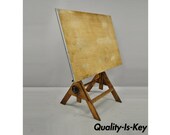 Antique Oak Wood and Cast Iron Adjustable Drafting Work Table Desk