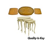 3 Vintage French Louis XV Carved Satinwood Inlaid Nest of Nesting Side Tables