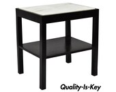Vintage Black Mid Century Modern Wood and White Marble Top End Table Wormley Style