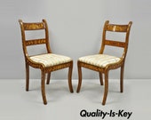 Pair of 19th Century Satinwood Dutch Marquetry Inlay Regency Continental Side Chairs