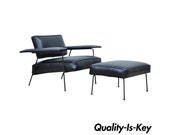Adrian Pearsall for Craft Associates Iron Frame Leather Lounge Chair and Ottoman