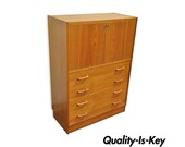Vintage Mid Century Danish Modern Teak Drop Front Dresser Secretary Desk Cabinet