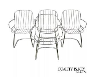 Mid Century Italian Modern Tubular Chrome Cantilever Dining Arm Chair - Set of 4