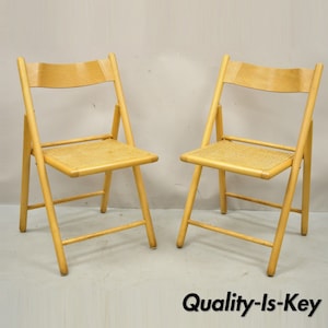 Vintage Habitat England Bentwood Cane Rattan Folding Chairs - a Pair