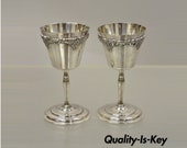 Antique Old English Repro Silver Plated Sherry Wine Liquor Goblet Cups Set of 2