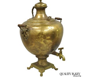 Antique Middle Eastern Moroccan Giant 30" Brass Bulbous Samovar with Handles