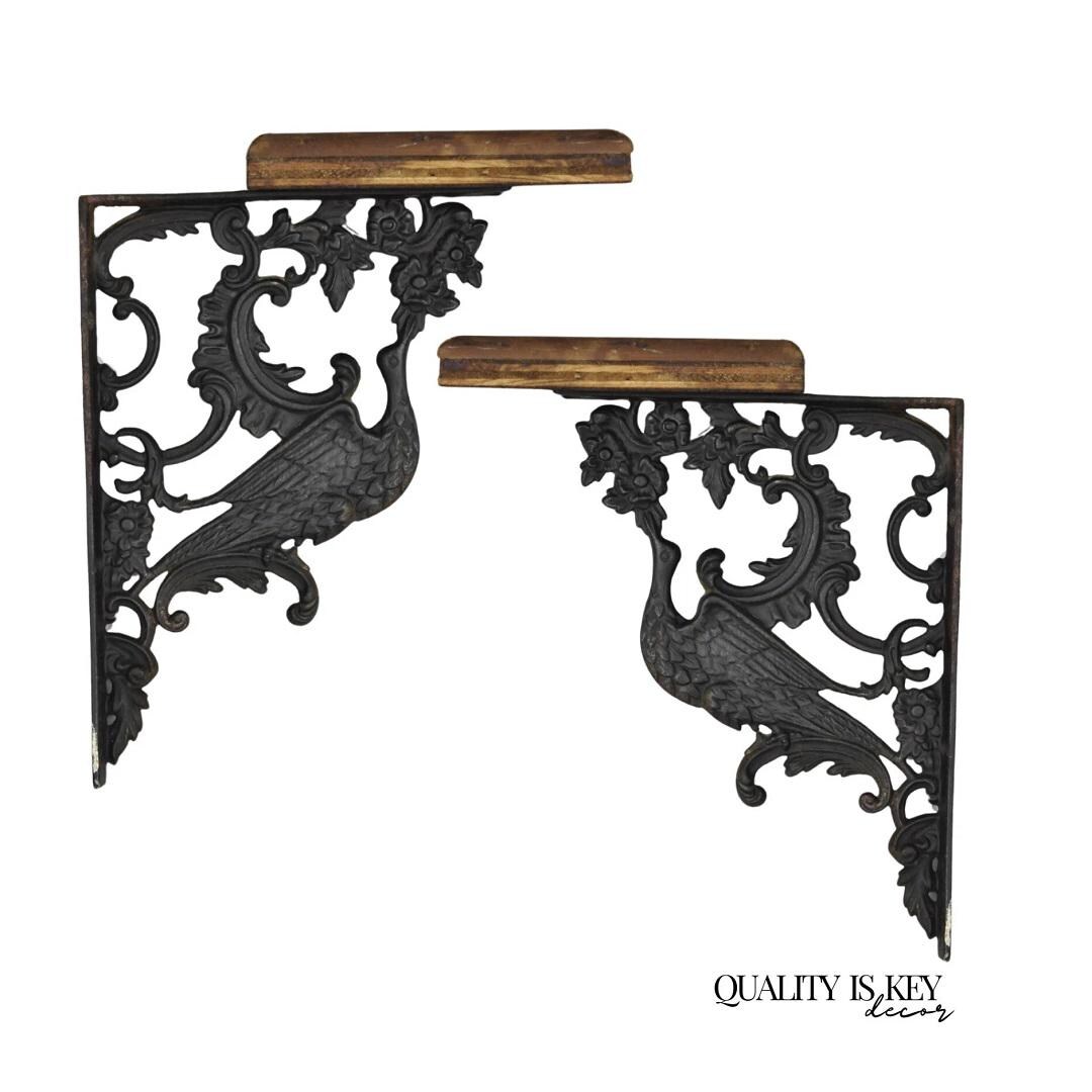 Antique Art Nouveau Cast Iron Figural Phoenix Bird Wall Shelf