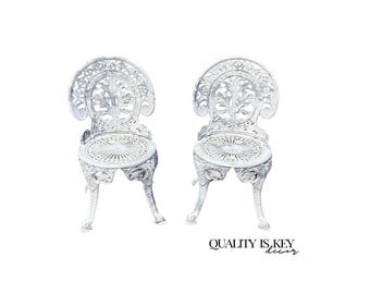 Cast Aluminum Antique Victorian Style Outdoor Garden Bistro Side Chairs - Pair