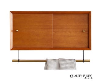 West Elm Williams Sonoma Mid Century Teak Sliding Bathroom Wall Storage Cabinet