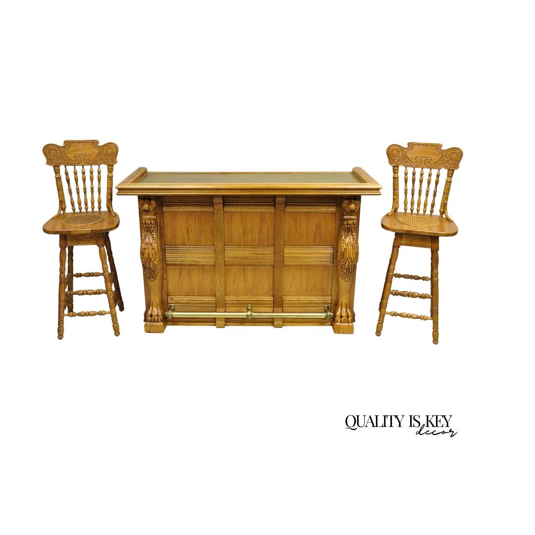 Pulaski Keepsake Collection Oak Wood Bar With Griffins and 2