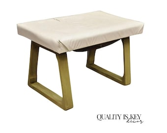 Vintage Mid Century Modern Green Painted Art Deco Vanity Bench Stool Ottoman