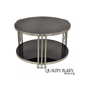 Vintage Art Deco Style Steel and Smoked Glass 2 Tier Round Coffee Table