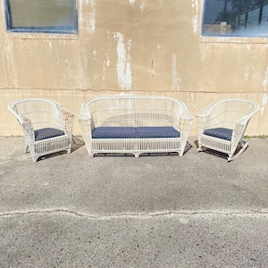 Antique Victorian Wicker Rattan Bentwood Sculptural Sunroom Sofa Set with Chairs