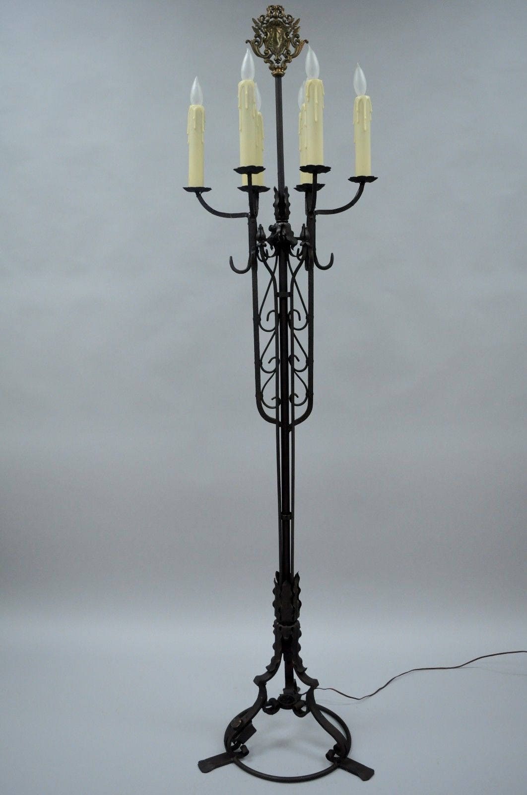 Antique Gothic Iron Candelabra Standing Floor Lamp Tall Etsy