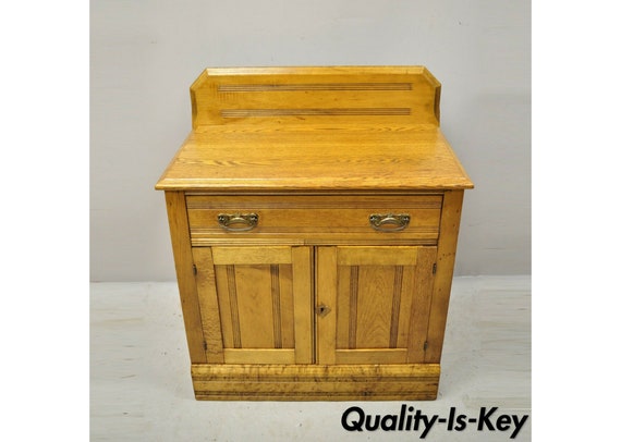 Antique Eastlake Victorian Golden Oak Washstand Commode Cabinet
