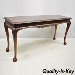 Lane Chinese Chippendale Georgian Mahogany Ball & Claw Console Sofa Hall Table