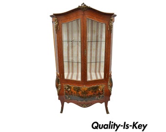 Louis XV French Style Reproduction Bombe Curio China Cabinet Vitrine with Bronze