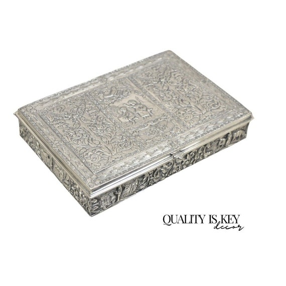 Vintage Dutch Country French Baroque Style Silver Plated Figural Jewelry Box