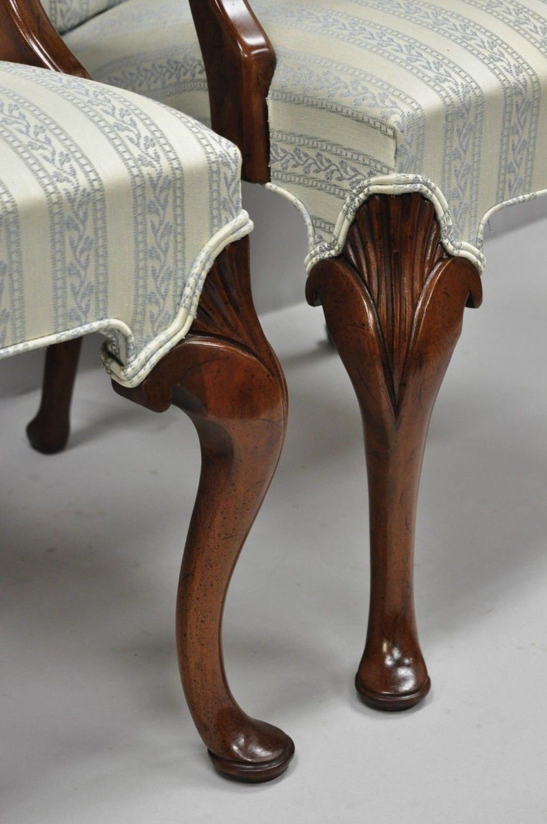 Pair Hickory Chair Co Queen Anne Style Armchairs Mahogany Library Dining Chairs