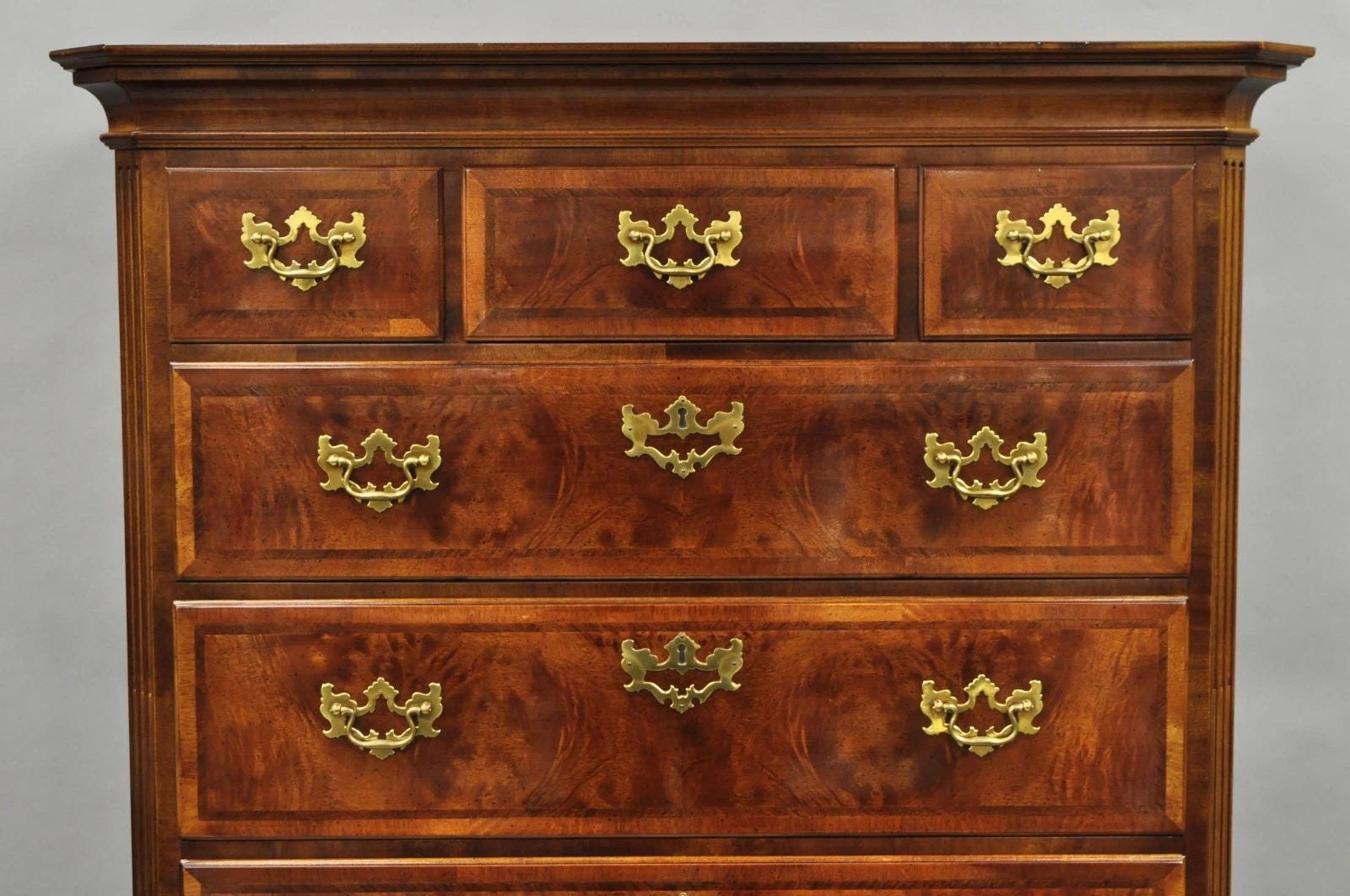 Henredon Aston Court Burl Wood Georgian Mahogany Tall Chest