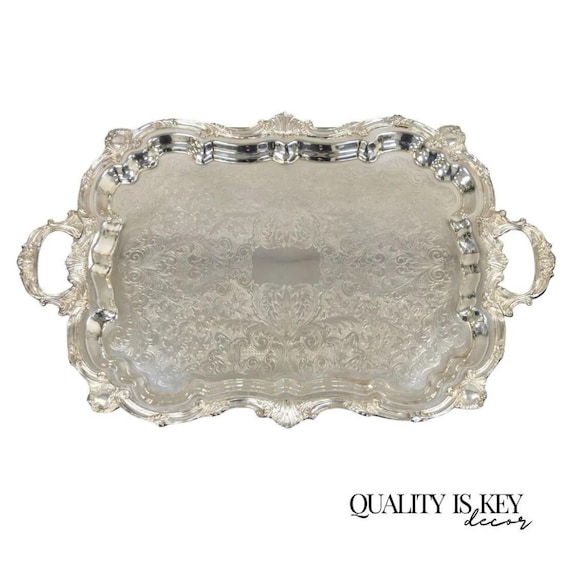 Vintage English Silver Mfg Corp Large Silver Plated Etched Platter