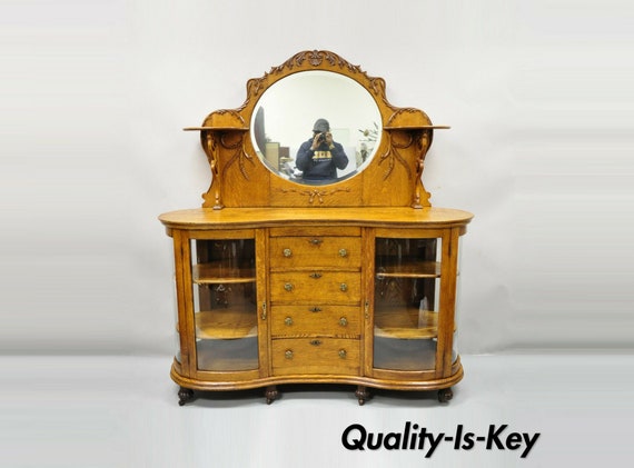 Tiger oak buffet with mirror deals