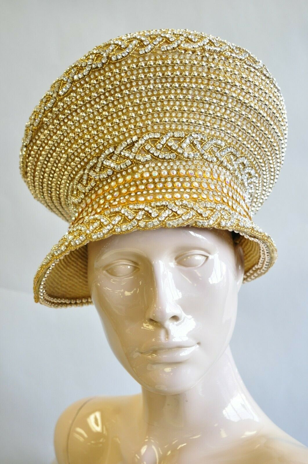 Shellie Mcdowell Millinery Gold Beaded Jeweled Gem Ladies  display picture 3