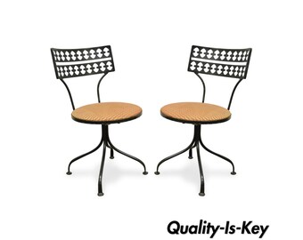 Pair Gallo Original Mid Century Modern Wrought Iron Swivel Chairs Salterini Style