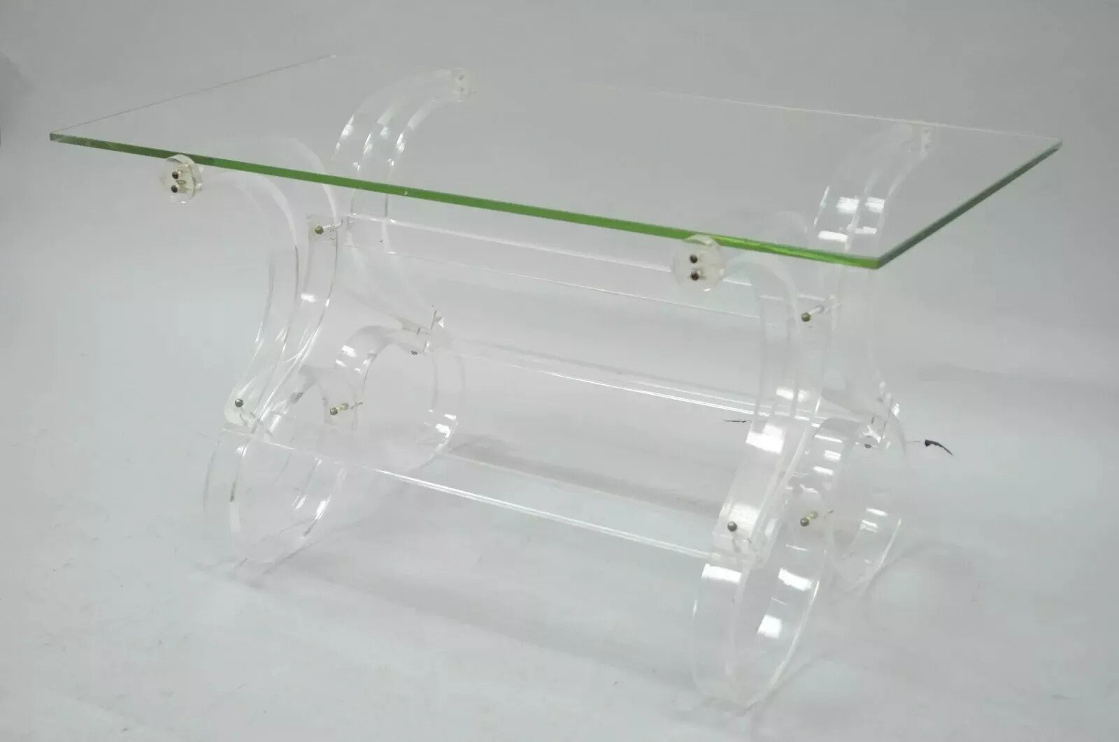 Mid Century Modern Scrolling Ribbon Lucite Glass Hollywood