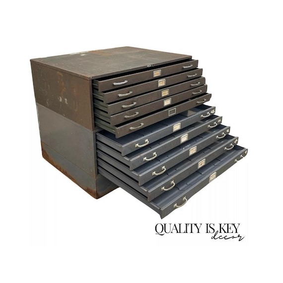 Vintage Cole Steel Metal Industrial Stacking Flat File Map Cabinet