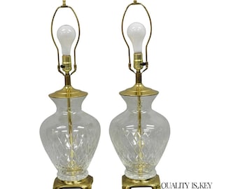 Lámparas de mesa vintage estilo chinoiserie con cristales de diamante y tarro de jengibre de latón - Un par