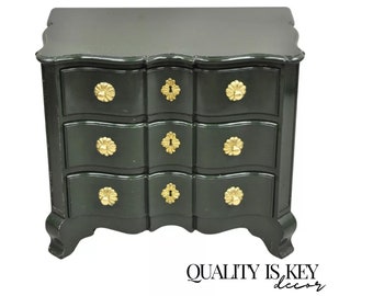 Vintage French Provincial Style Green Lacquer 3 Drawer Nightstand by Roundtree