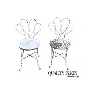 Antique French Bistro Twisted Wrought Iron Ice Cream Parlor Chairs - a Pair