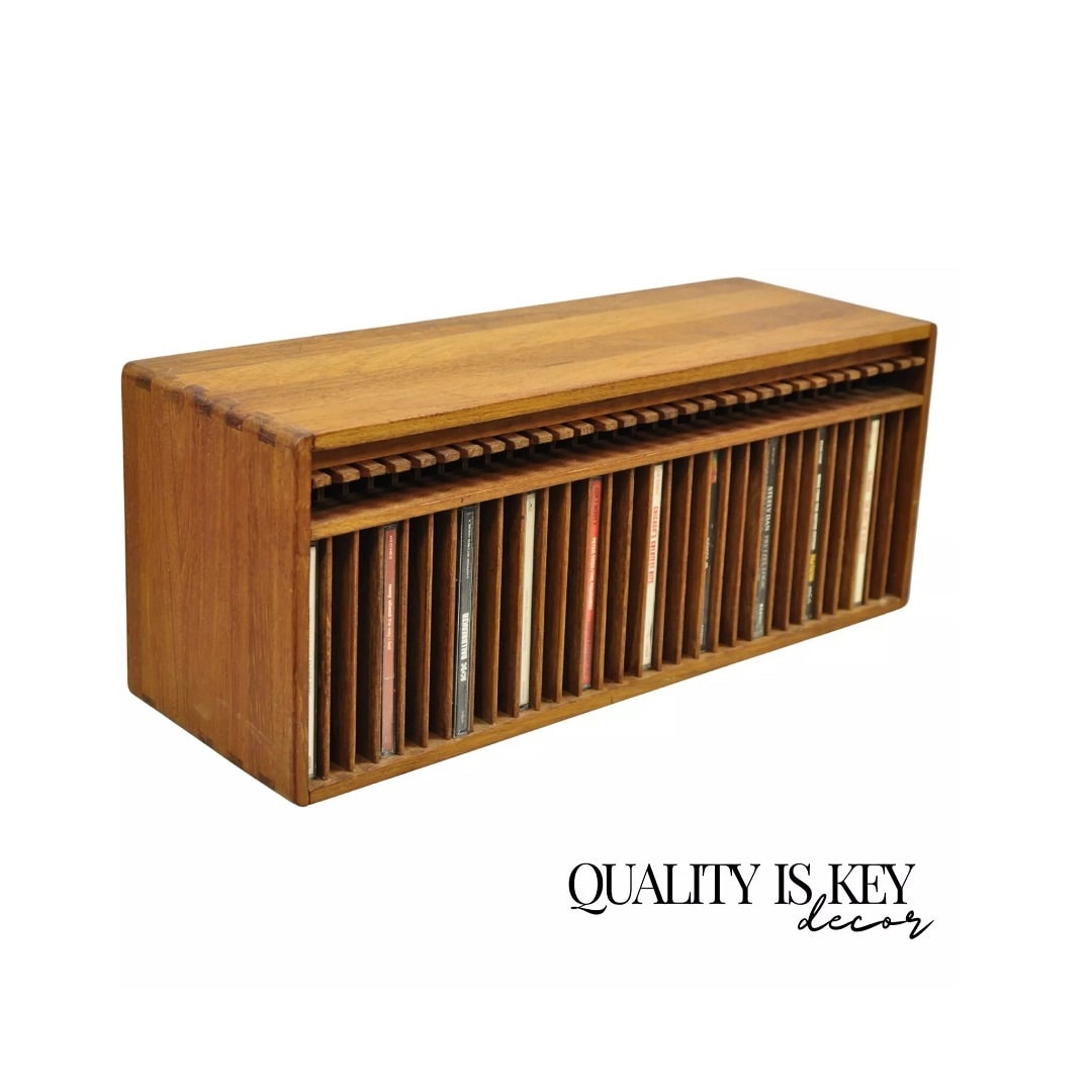 Vintage Kalmar Teak Wood Mid Century Modern 30 Slot CD Rack Holder