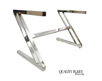 Vintage Mid Century Modern Chrome Frame Z Shaped Metal Desk Dining Table Base