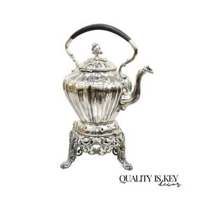 Antique Reed & Barton Silver Plated Victorian Tilting Tea Coffee Pot on Stand
