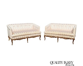 French Louis XV Provincial Style Upholstered Loveseat Sofa Settee - a Pair