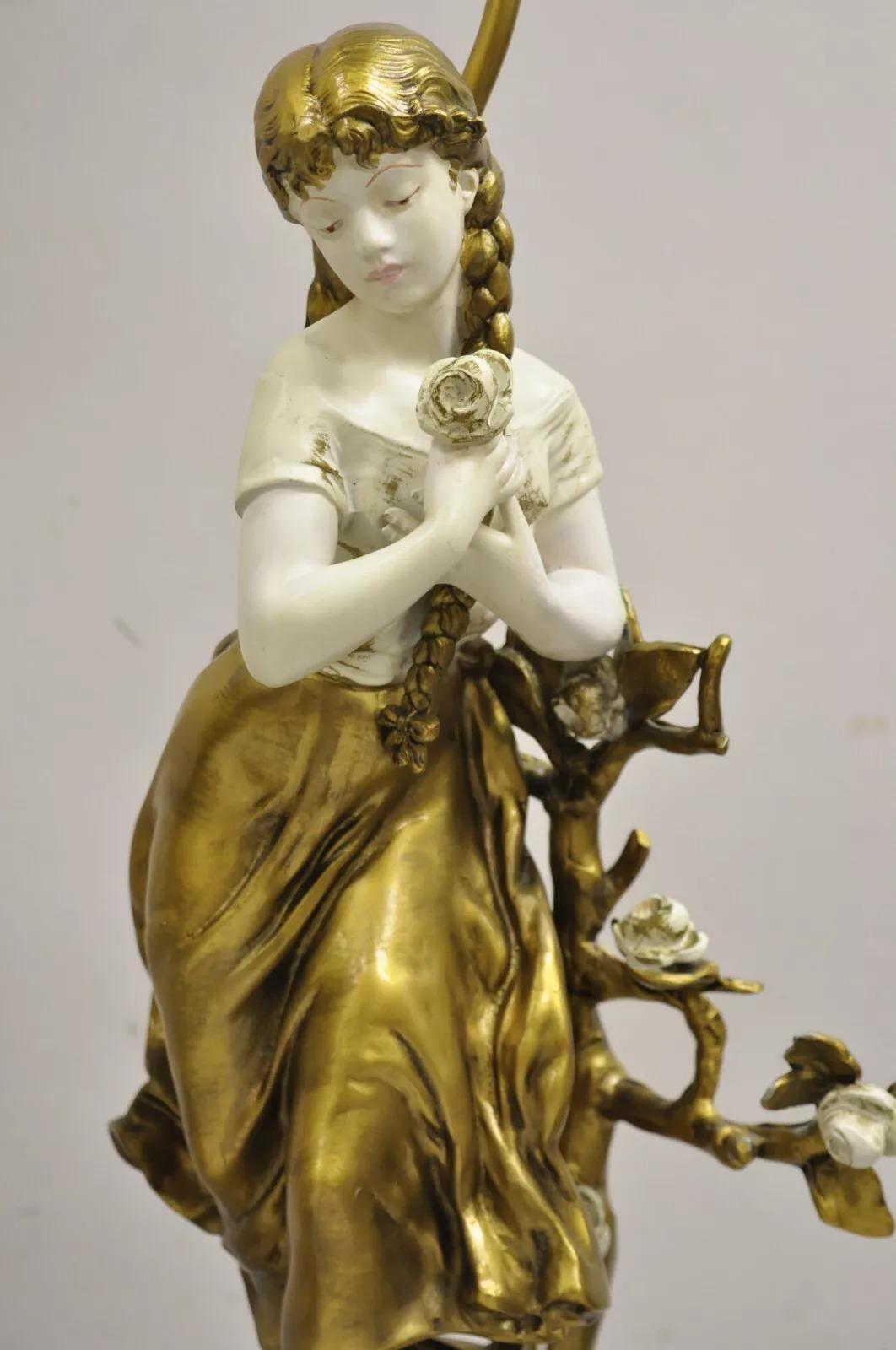 Vintage French Renaissance Moreau Metal Boy and Girl Figural Table