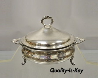 Silver Mfg Corp Silver Plate Covered Platter Serving Tray Dish Bowl on Feet