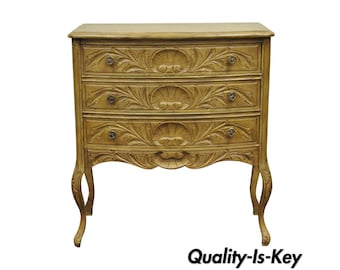 29 x 26 Vtg French Country Louis XV 3 Drawer Shell Bachelor Chest Table Commode