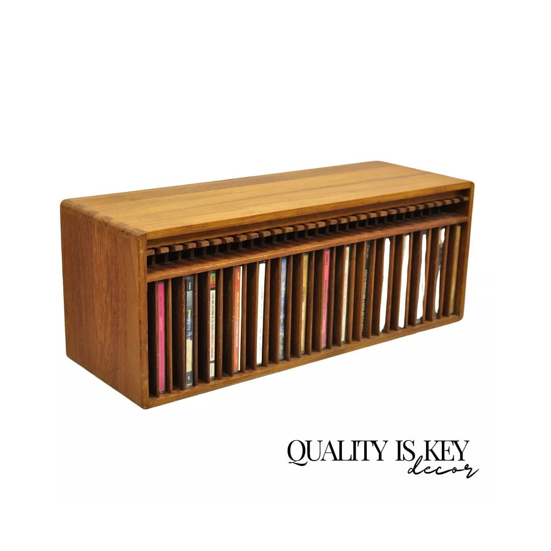 Vintage Kalmar Teak Wood Mid Century Modern 30 Slot CD Rack Holder