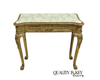Vintage French Empire Style Distressed Gold Giltwood Hall Table Console