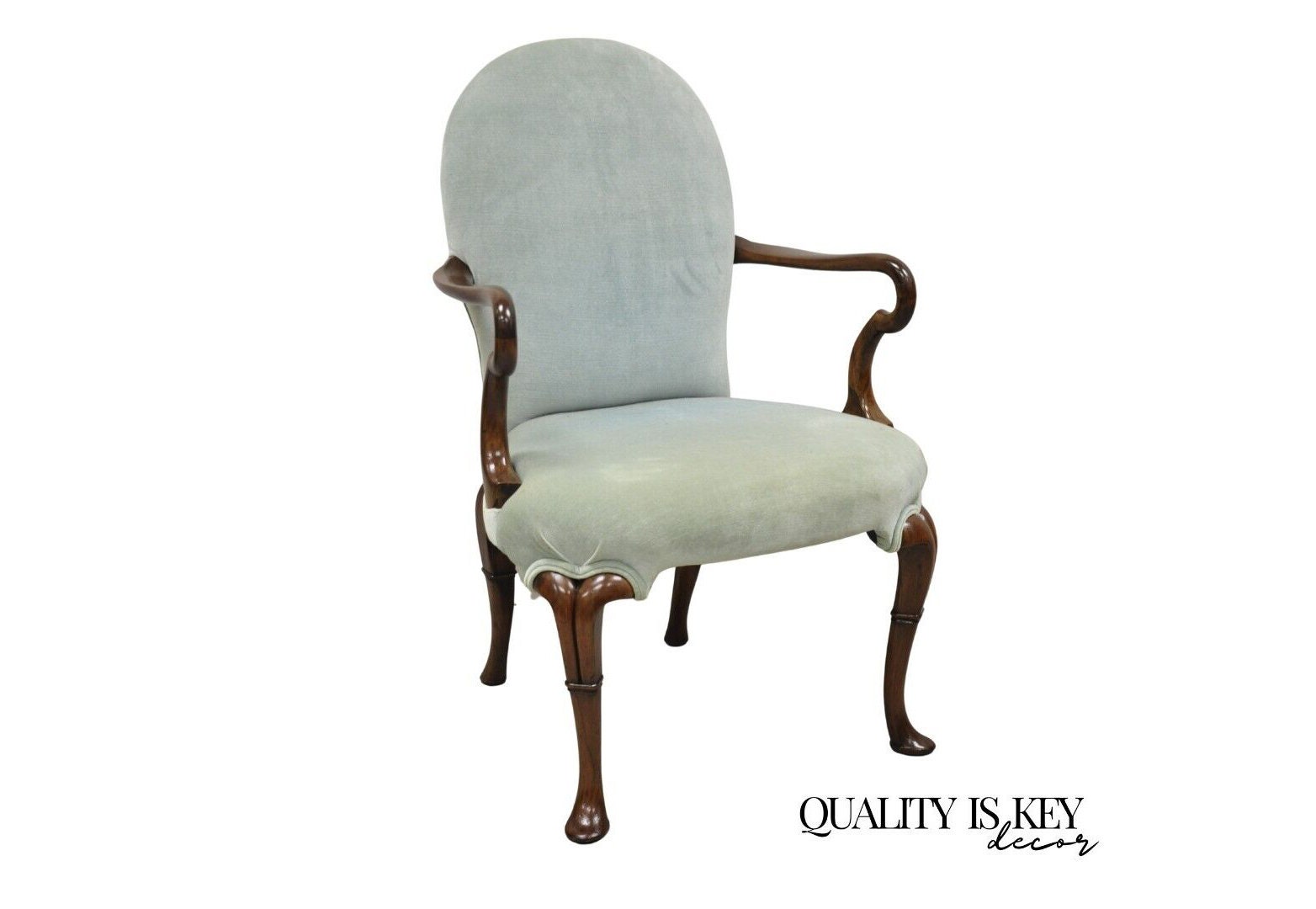 Vintage English Queen Anne Style Mahogany \u0026 Walnut Gooseneck Blue Arm Chair  - Etsy, image size:1564x1080