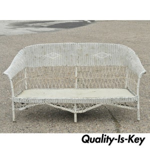 Antique Victorian Wicker Rattan Sunroom Patio Furniture Sofa Couch Furniture