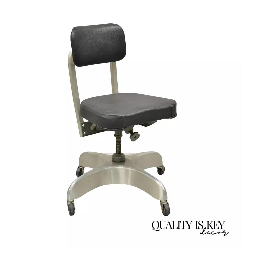 Vintage Emeco Corp Art Deco Brushed Aluminum Black Swivel Office