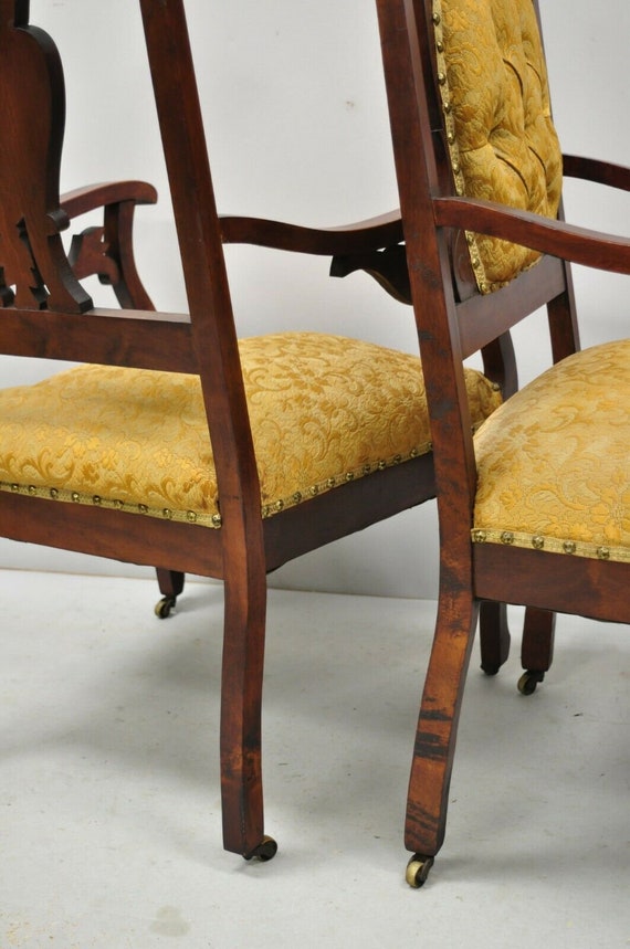 Antique Walnut Victorian Louis XV Style Tapestry Parlor Arm Chair