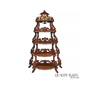 Antique Eastlake Victorian Carved Walnut 5 Tier Etagere Curio Whatnot Stand