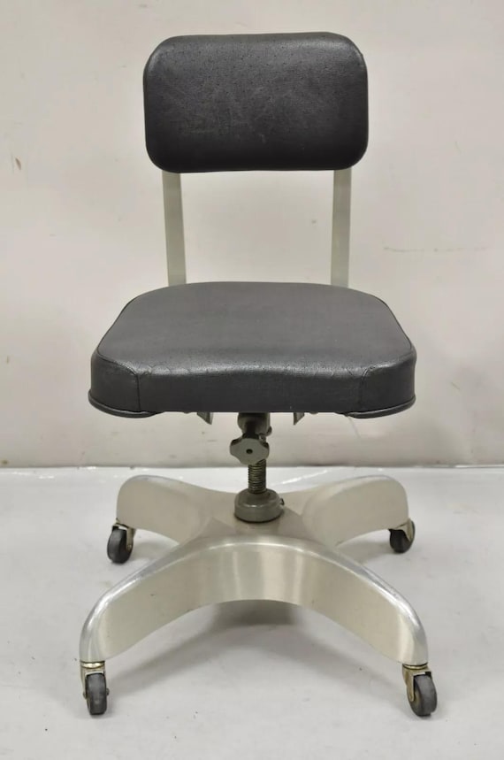 Vintage Emeco Corp Art Deco Brushed Aluminum Black Swivel Office