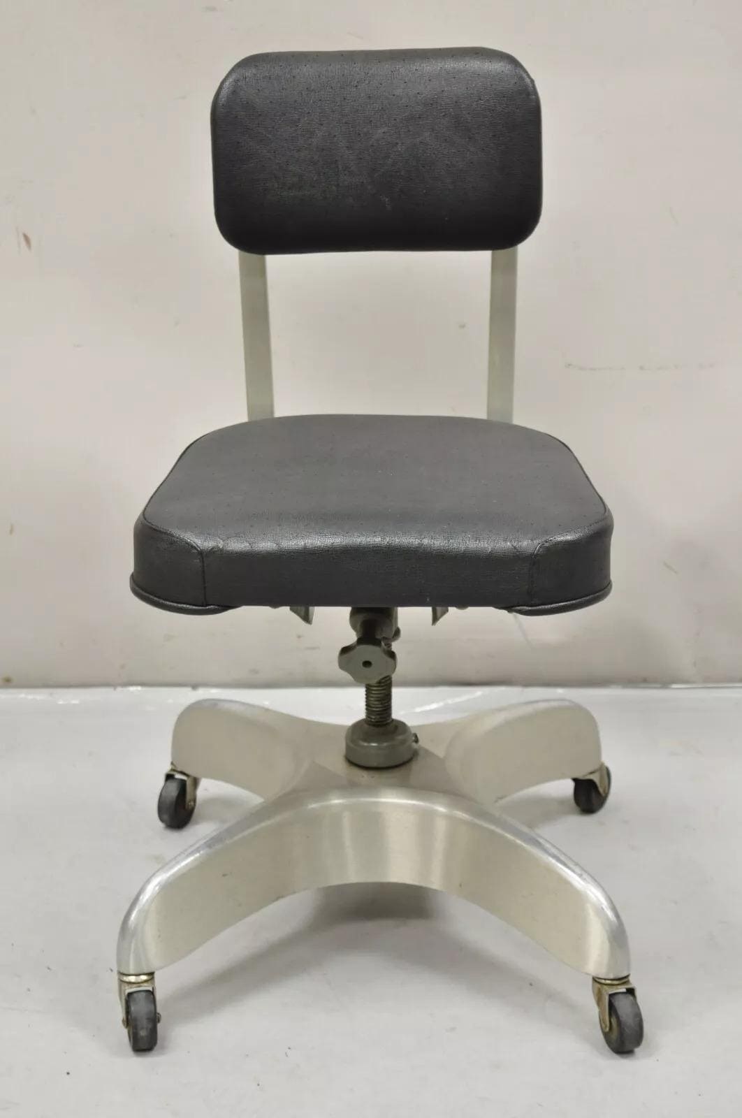 Vintage Emeco Corp Art Deco Brushed Aluminum Black Swivel Office